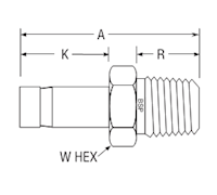 BSP Taper Male Adapter for fractional tube - dimensions