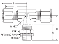 BSPP Male Branch Tee (Positionable) for fractional tube - dimensions