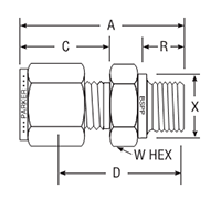 BSPP Male Connector for fractional tube - dimensions