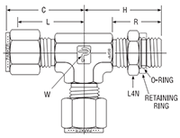 BSPP Male Run Tee (Positionable) for fractional tube - dimensions