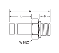 BSPP Tube End Male Adapter for fractional tube - dimensions