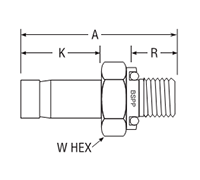 BSPP Tube End Male Adapter with ED Seal for fractional tube - dimensions