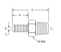 Barbed Connector to Male Pipe for fractional tube – dimensions