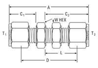 Bulkhead Union for metric tube - dimensions