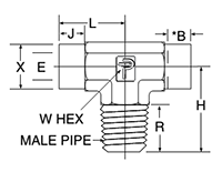 Male Branch Tee, Socket Weld - Male Outlet Tee - dimensions