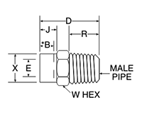 Male Connector, Tube Socket End - Male Pipe End - dimensions