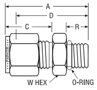 Male Connector to SAE Straight Thread for fractional tube - dimensions