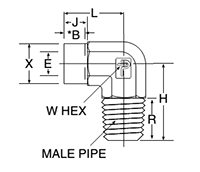 Male Elbow, Tube Socket End - Male Pipe End - dimensions