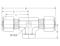 NPT Female Branch Tee for fractional tube - dimensions