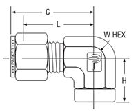 NPT Female Elbow for fractional tube - dimensions