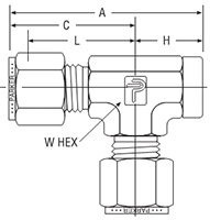 NPT Female Run Tee for fractional tube - dimensions