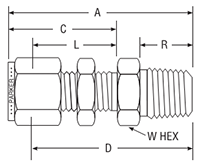 NPT Male Bulkhead Connector for fractional tube - dimensions