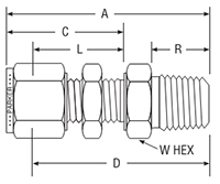NPT Male Bulkhead Connector for metric tube - dimensions