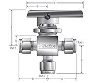 Three Way MB Series Ball Valves - dimensions