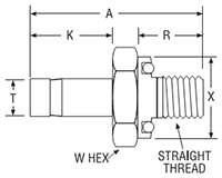 Tube End to O-Ring Straight Thread for fractional tube - dimensions