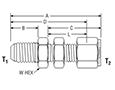 37° Flare Bulkhead Connector for fractional tube - dimensions