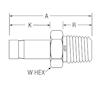 BSP Taper Male Adapter for fractional tube - dimensions