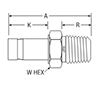 BSP Taper Male Adapter for metric tube - dimensions