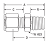 BSP Taper Male Connector for fractional tube - dimensions