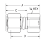 BSPP Gauge Connector for fractional tube - dimensions