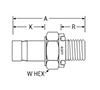 BSPP Tube End Male Adapter with ED Seal for metric tube - dimensions