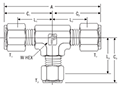 Drop Size Tees for fractional tube - dimensions