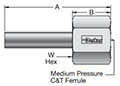 MF T7HG MPI™ Tube Stub X Medium Pressure Port - dimensions