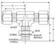 Male Branch Tee SAE Straight Thread for fractional tube - dimensions