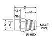 Male Connector, Tube Socket End - Male Pipe End - dimensions