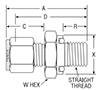 Male Connector to O-Ring Straight Thread for fractional tube - dimensions