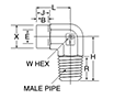 Male Elbow, Tube Socket End - Male Pipe End - dimensions