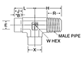 Male Run Tee, Socket Weld - Male Run Tee - dimensions