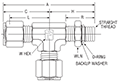 Male Run Tee SAE Straight Thread for fractional tube - dimensions