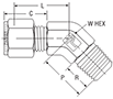 NPT Male 45° Elbow for fractional tube - dimensions