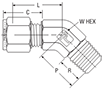 NPT Male 45° Elbow for metric tube - dimensions