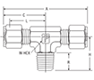 NPT Male Branch Tee for fractional tube - dimensions