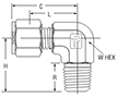 NPT Male Elbow for metric tube - dimensions