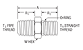 NPT Thread to SAE Straight Thread Adapter for fractional tube – dimensions