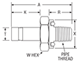 Tube End to O-Ring Pipe Thread for fractional tube - dimensions