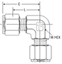 Union Elbow for metric tube - dimensions